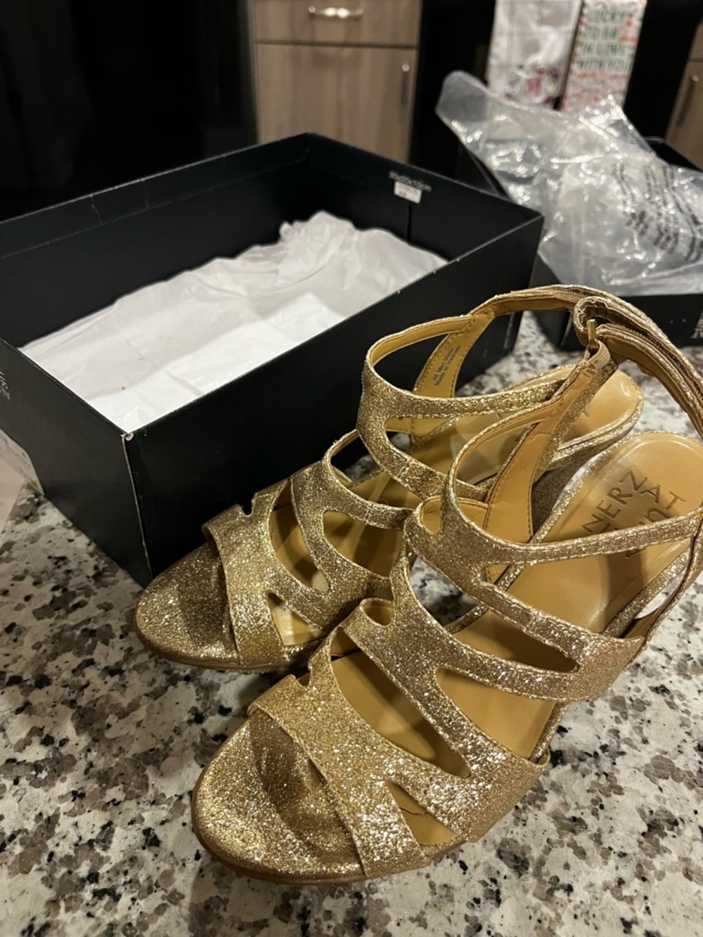 Naturalizer Gold Glitter Strappy Heeled Sandals